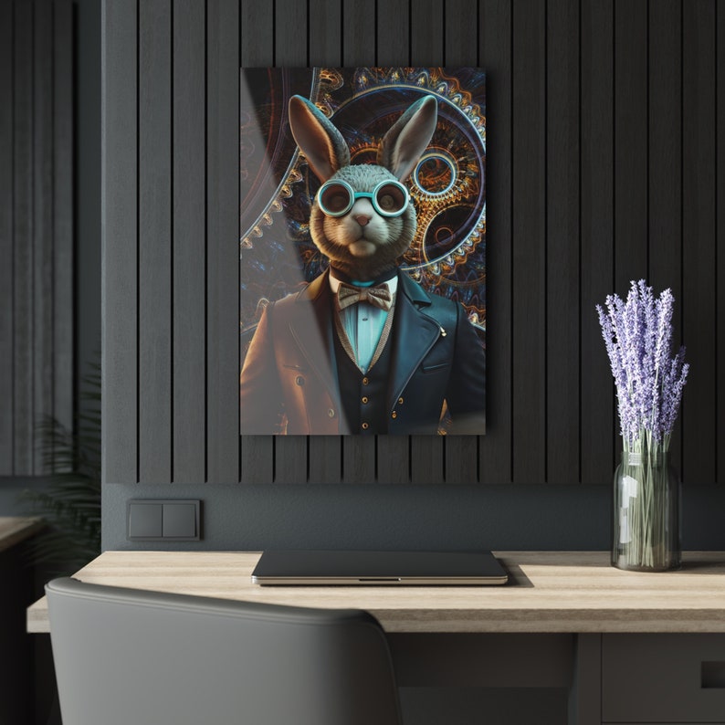 Coniglio Steampunk - Decorazione murale pelosa: Arredamento industriale per la casa 20″ x 30″ (Vertical)