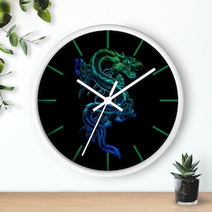 Dragon Clock, Silent Wall Clock, Analog Clock, Cool Wall Clock, Dragon Decor, Graphic Clock
