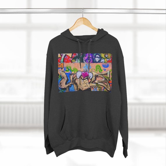 Graffiti Hoodie, Urban Streetwear Sweatshirt | Colorful Unisex Three-Panel Fleece Hoodie, Shop Now