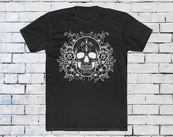Floral Skull Graphic Tee: Trendy Gothic Cotton T-Shirt