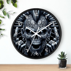 Punk Rock Skull Wall Clock, Gothic Home Decor, Silent Analog Clock, Shop Decor - Unique Goth Decor, Gothic Gift, Rocker Wall Clock,