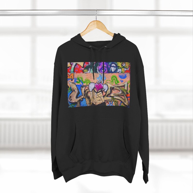Female Wearing Royal Blue Champion Hooded Sweatshirt Graffiti Love Graphic Hoodie - Vibrant Streetwear Fashion Graffiti Love Graphic - Hooded Sweatshirt Fashion Graffiti Love Graphic Hoodie Urban Street Style Graffiti Love Graphic Hoodie