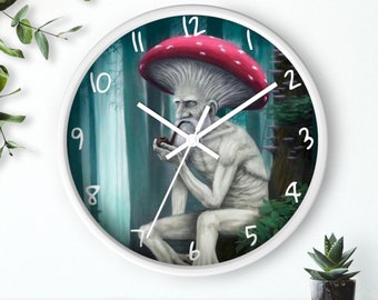 Mushroom Wizard Wall Clock - Silent Analog Clock - Novelty Timepiece