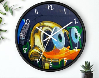 Décoration graffiti, horloge murale, horloge analogique à fonctionnement silencieux, motif canard graffiti décoration d'intérieur unique | Achetez maintenant !