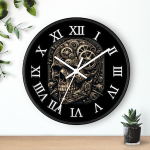 Steampunk Skull Wall Clock, Gothic Silent Analog Clock for Home Decor - Unique Timepiece, Vintage Style, Alternative Home Accessories,