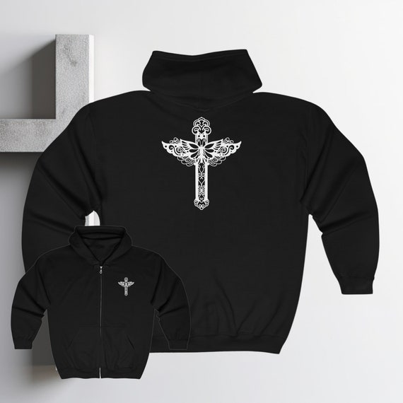 Cross Hoodie - Full Zip Hooded Sweatshirt, Unisex Hoodie