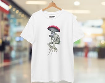 キノコ柄グラフィックTシャツ：トリッピーでサイケデリックなコットンTシャツ