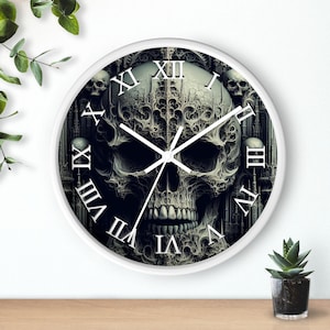Silent Wall Clock, Gothic Skull Clock - Hauntingly Unique Analog Wall Clock - Home or Halloween Decor | Shop Now!