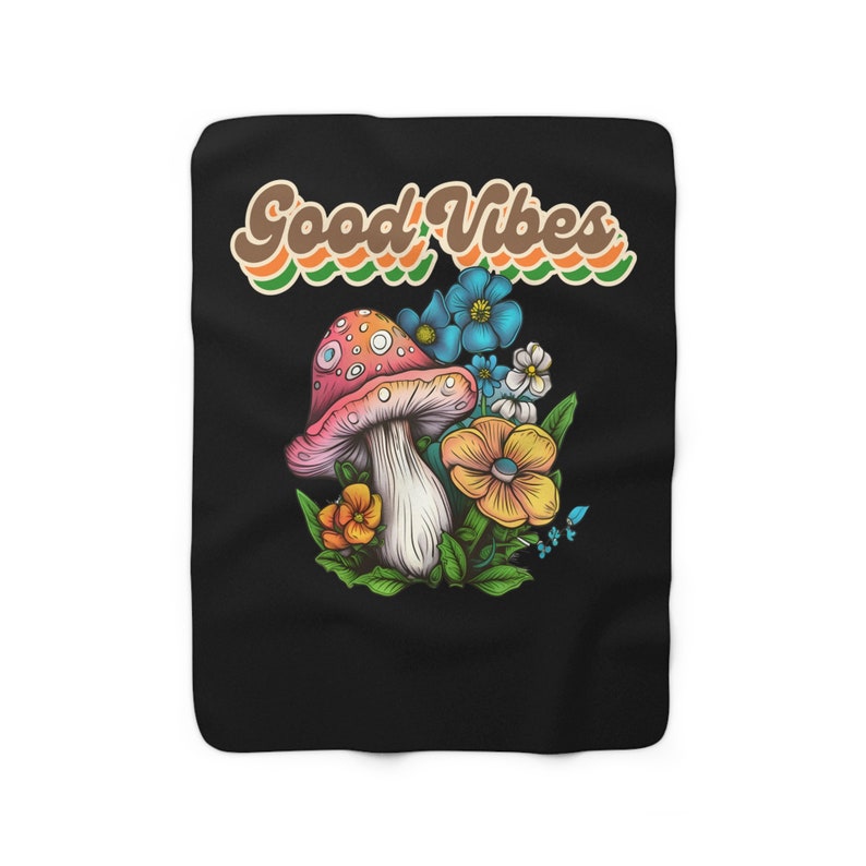 Psychedelic Mushroom Fleece Sherpa Blanket, Trippy Home Decor Shop Now