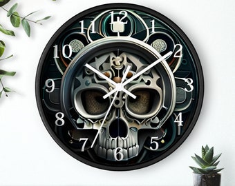 Silent Wall Clock, Gothic Skull Clock - Hauntingly Unique Analog Wall Clock - Home or Halloween Decor | Shop Now!