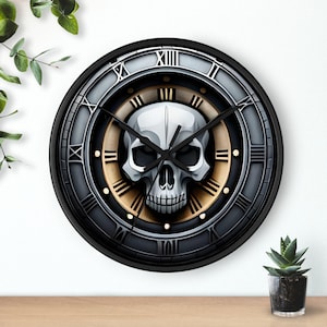 Wall Clock, Silent Operating Analog Clock, Unique Skull Graphic | Skull Clock - Unique Gothic Home Decor | Shop Now!