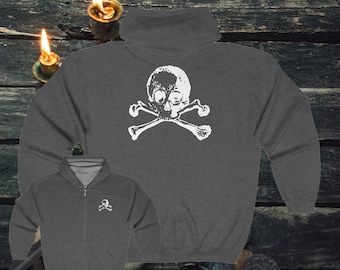 Full Zip Hooded Sweatshirt, Unisex Hoodie Heavy Blend™ Skull Hoodie, Jolly Roger Graphic Zip Up Hoodie | Shop Now!