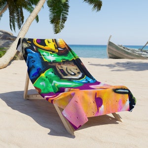 Large Beach Towel, Unique Colorful Vibrant Graffiti Art Towel, Graffiti Beach Towel - Colorful Towel for Lake, Beach & Poolside | Shop Now!