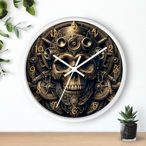 Skull Wall Clock, Steampunk Clock, Silent Analog Timepiece, Unique Home Decor, Skeleton Clock for Living Room, Gothic Decor