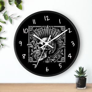 Punk Rock Skull Wall Clock - Silent Analog Skull Clock for Unique Halloween or Home Decor, Gothic Skeleton Clock, Spooky