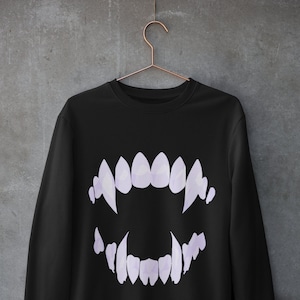 Lilac Vampire Teeth Loose Sweater, Cute Nu Goth Sweatshirt, Grunge Clothing, Edgy Fashion, Monster Pullover