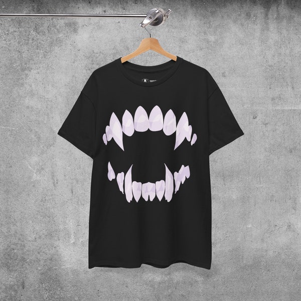 Lilac Vampire Teeth Comfy Shirt, Cute Goth Vampire Tee, Nu Goth Apparel, Dracula Apparel, Grunge Clothing, Edgy Fashion, Gift for Goth Girl