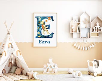 Personalised Space Themed Initial Print, Baby initial print, personalised name print, child’s bedroom print