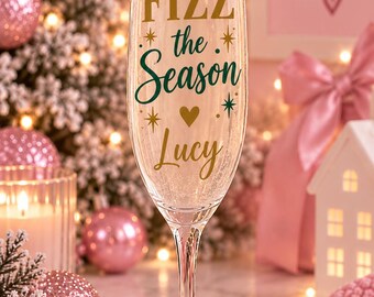 Personalised Christmas Prosecco Glass, Fizz the Season Champagne Flute, Custom Name Christmas Glass, Festive Gift for Her, Xmas Gift