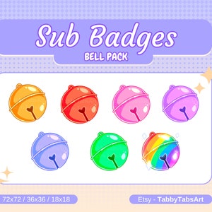 7 Cat bell sub badges/bits pack | Twitch | Discord | Youtube | Stream
