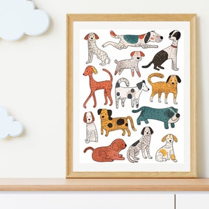 DIGITAL Dogs Illustration Poster for Kids Room, Nursery Animal Lover Painting, Cute Puppy Kids Pet Wall Art Design, Downloadable Art Print