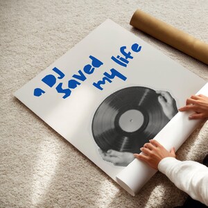 DJ Saved My Life Funky Poster, 80er Jahre Retro Schallplatte Print, digitale Wand Kunst Download, Funky Musik Dekor, Geschenk für DJs und Musikliebhaber