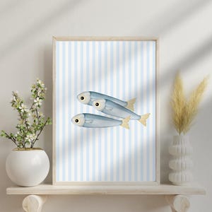 Coastal Sardine Wall Art | Nautical Fish Poster | Digital Download | Blue Kitchen Decor | Scandinavian Sea Print | Beach House Art