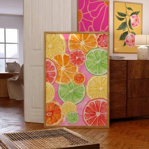 Colorful Citrus Fruit Digital Print – Vibrant Watercolor Orange, Lemon, Lime, Grapefruit Wall Art – Kitchen Decor Download, Summer Poster