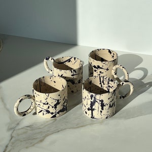 Artistic Handmade Coffee Latte Ceramic Mug with Speckled Splash Cobalt Blue Design and Unique Handle, Artsy Pottery Cup for Homewarming Gift image 9
