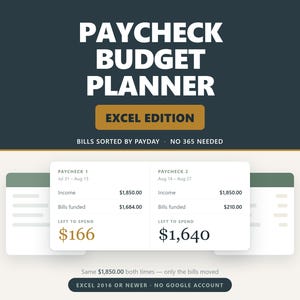 Modèle de budget de paie pour Excel, planificateur de factures bihebdomadaires trié par jour de paie, aucun abonnement requis