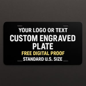 Placa de licença personalizada gravada – Etiqueta frontal personalizada – Placa de alumínio com logotipo ou texto – Presente para carro, caminhão e automóvel