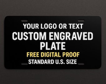 Placa de matrícula grabada personalizada: placa frontal de aluminio negro para coche