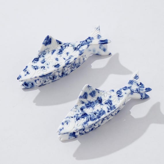 Coastal Blue Floral Fish Claw Clip - Small - Etsy
