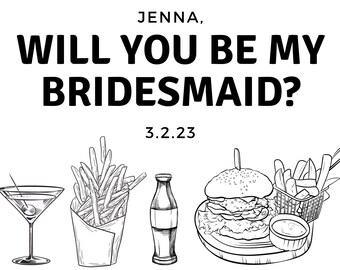 Customizable Digital Download Bridesmaid Burger Proposal Ask in Black & White
