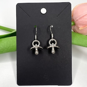 Handmade pacifier baby binky charm earrings silver hooks costume jewelry baby shower