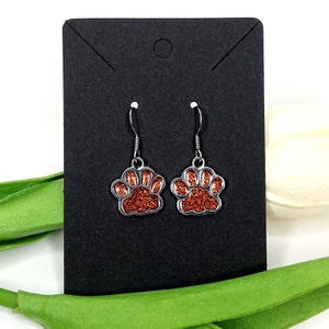 Handmade paw print pet dog cat enamel charm earrings silver costume jewelry