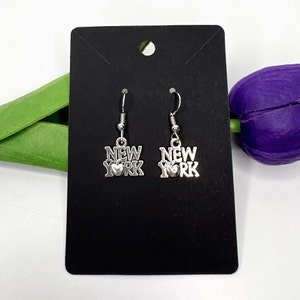 Handmade New York NY charm earrings silver hooks costume jewelry
