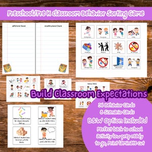 Preschool Behavior Sort Activity, Classroom Expectations Printable, Safe and Kind Choices, SEL Activity, Pre K Back to School Center