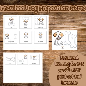Preposition word game for preschool age kids