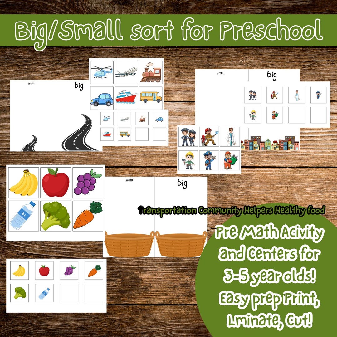 Big Small Sorting Activity Preschool Math Center Printable Size ...