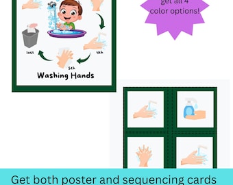 Handwashing poster for classroom and handwashing sequencing cards