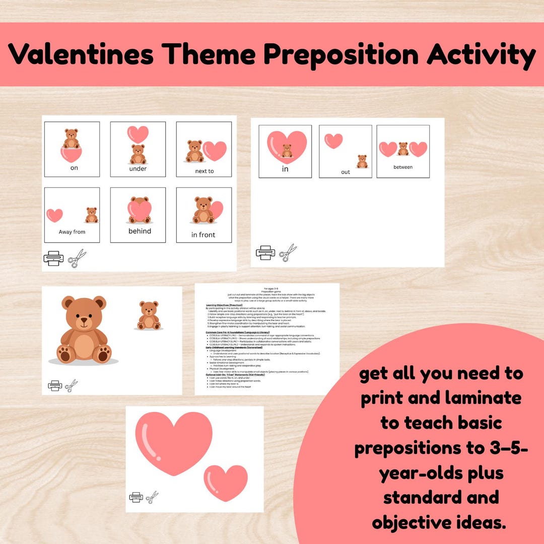 Valentine’s Prepositions Activity | Teddy Bear & Heart Spatial Concepts ...