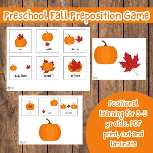 Pumpkin & Leaf Prepositions Activity | Fall Preschool Spatial Concepts Printable | Pre-K Language or Math Center