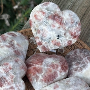 Natural Sunstone Hearts in White Quartz Matrix - Unique Crystal Hearts