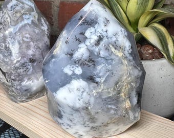Dendritic Opal Freeform | Blue Grey Crystal Flame, Dendritic Agate Stone & Collector Mineral Gift
