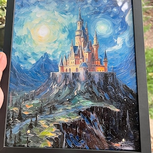 Starry Night Hyrule Castle - Framed Fan Art Print Inspired by The Legend of Zelda and Van Gogh
