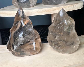 Clear & Smoky Quartz Torch Flame – Polished Freeform with Rainbows and Light Energy
