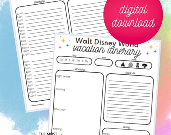 Disney World Vacation Itinerary Printable | WDW Daily Planner PDF | Fill-In-The-Blank Disney Trip Planner | Instant Download