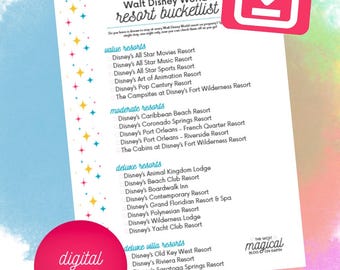 Disney World Resorts Checklist - Vacation Bucketlist Planner Printab