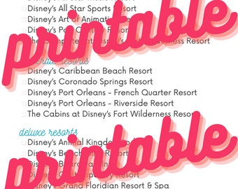 Liste de produits Magical Resort imprimable